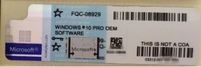 Наклейка (stiker), ключ активации Windows 10 Pro (32/64 bit).