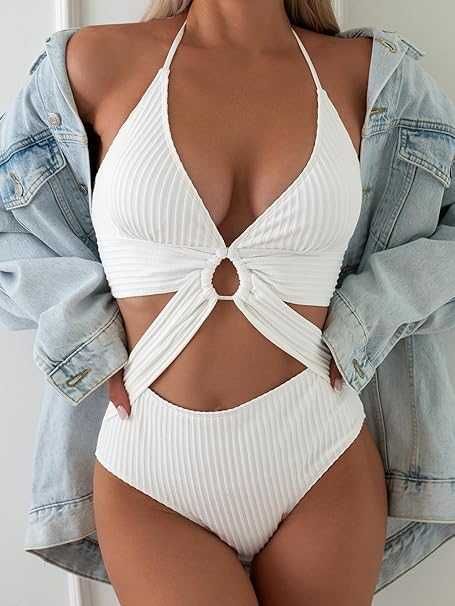 Jednoczęściowy strój kąpielowy damski z wycięciami halter rozmiar XL