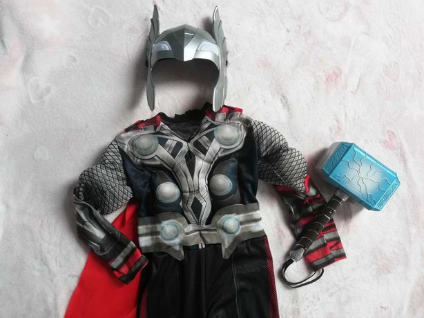 Strój kostium Thor + MASKA LED + MŁOT LED 110-116