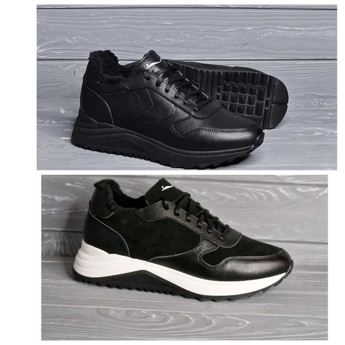 Женские кожаные замшевые зимние черные кроссовки на меху!!!