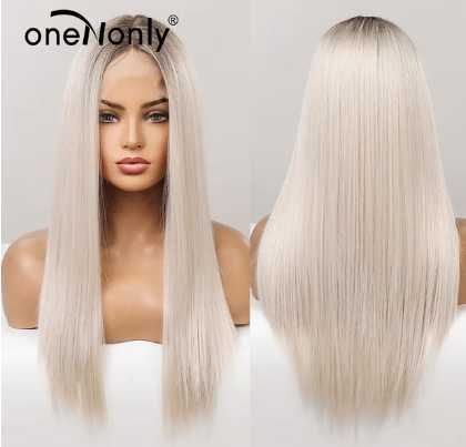 Peruka lace front platynowa prosta włosy jak naturalne