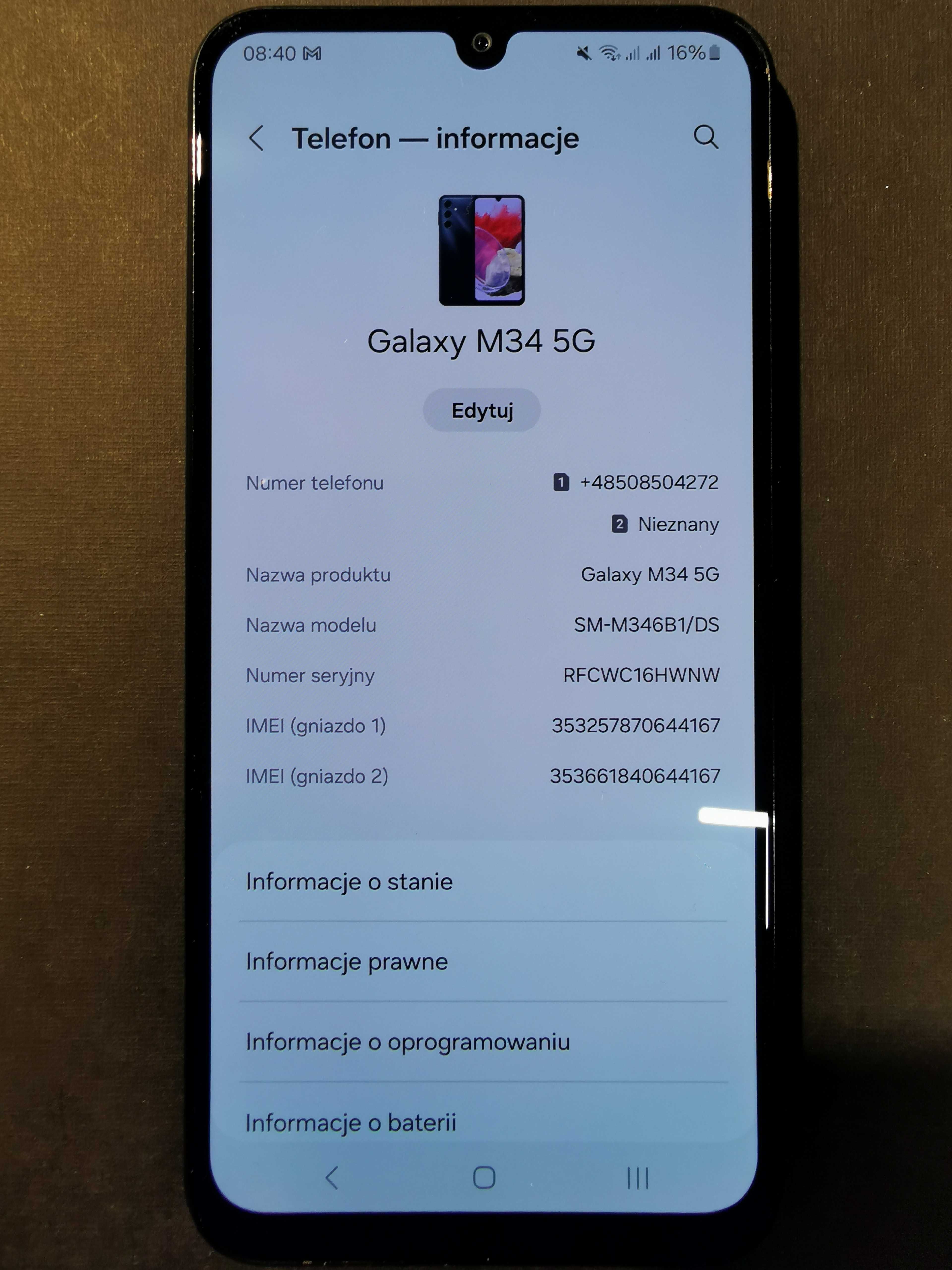 Smartfon Samsung M34 5G ciemny niebieski + case spigen oryginalny bdb