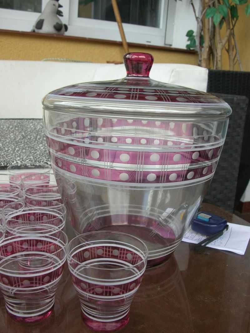 kolekcjonerska szklana waza do ponczu i szklaneczki
