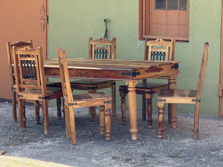 Stół z drewna sheesham + 6 krzeseł – solidny komplet