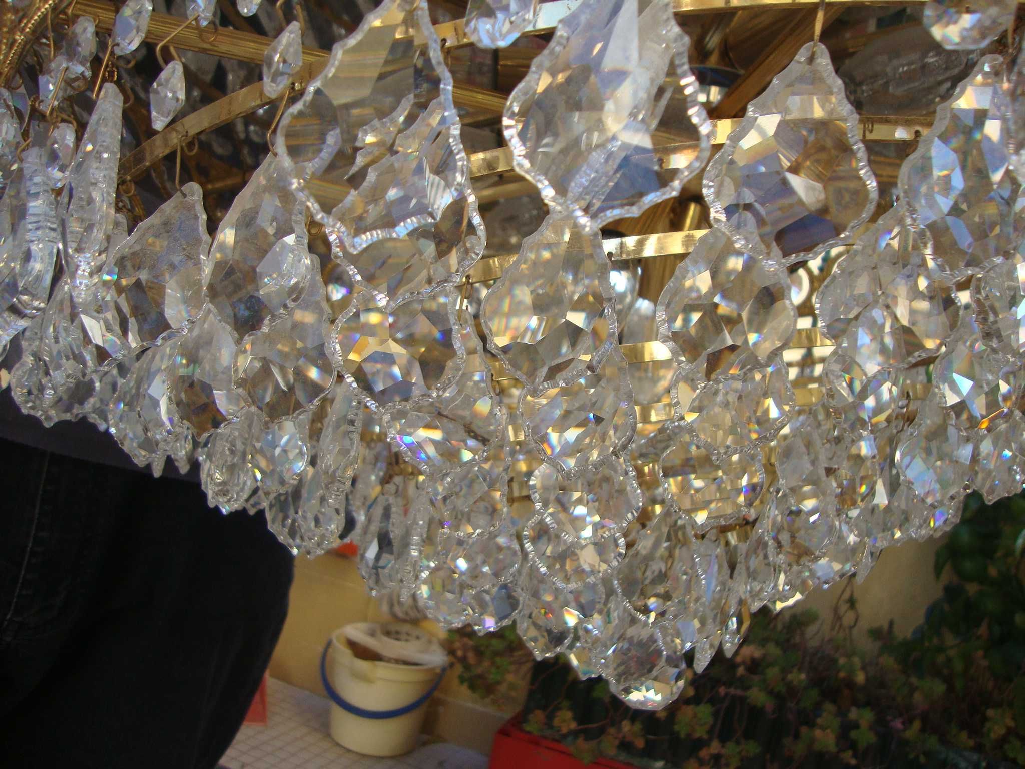 Candeeiro Dourado, Usado,  Cristal com Pingentes, 9 Lampadas E14