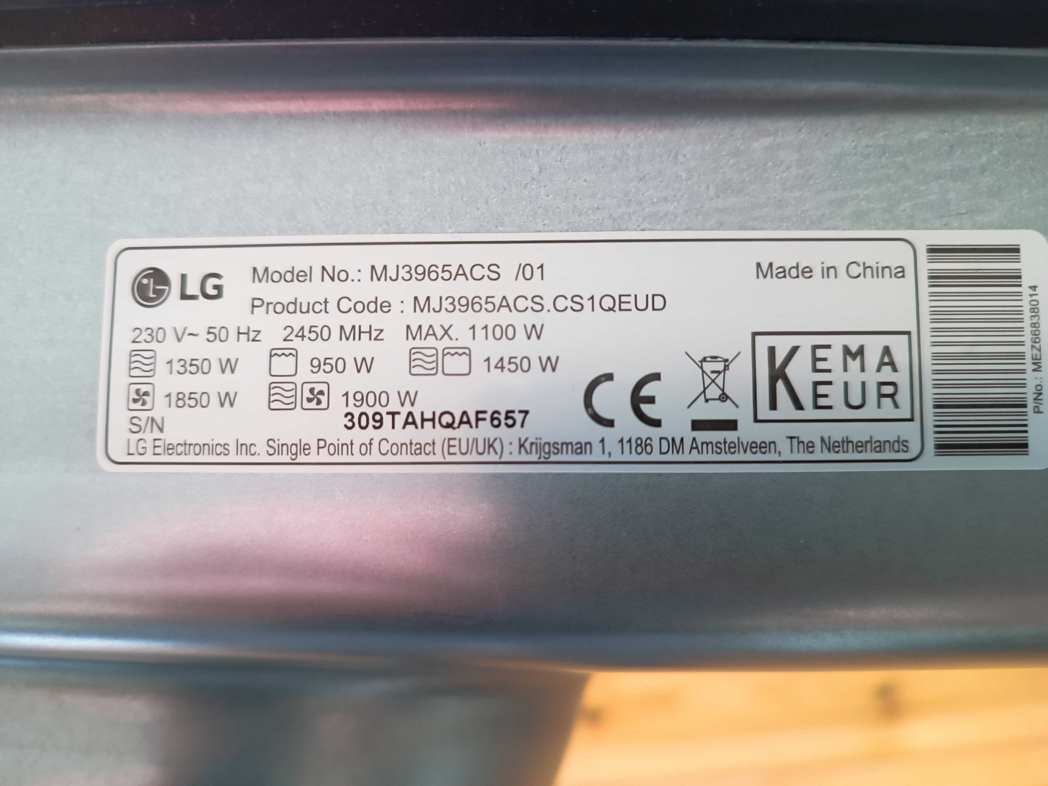 Kuchenka mikrofalowa 4w1 LG Electronics NeoChef MJ 3965 ACS