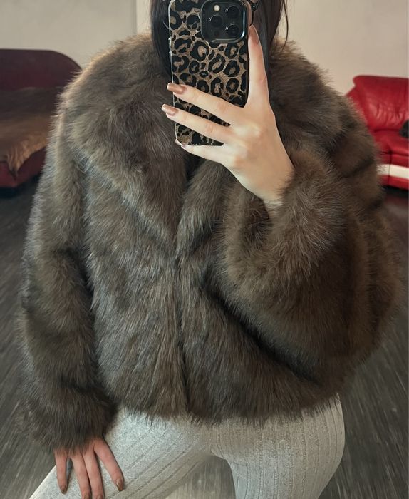 Шоколадна еко шубка в стилі ZARA