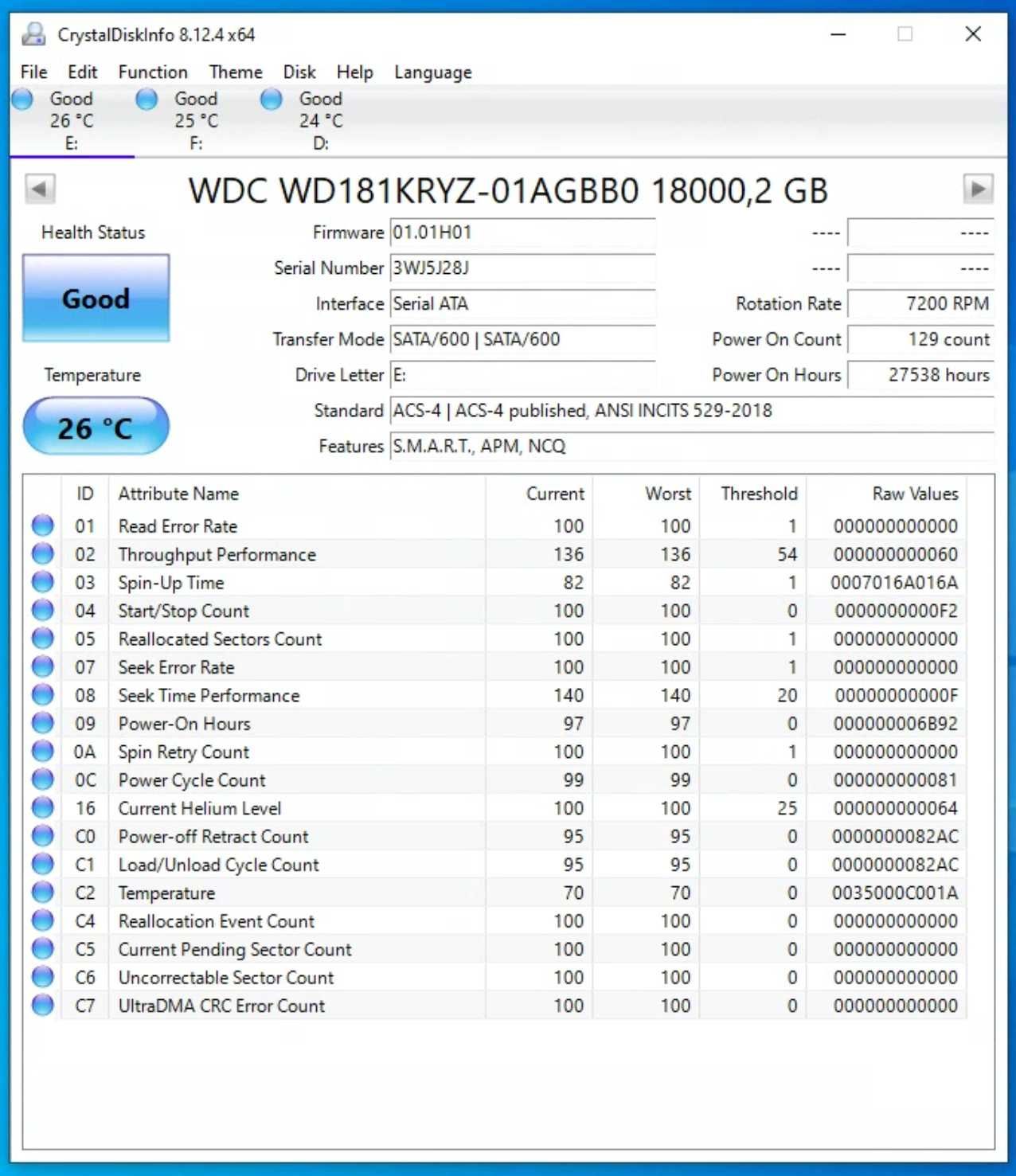 Жорсткий диск WD Gold Enterprise Class 18 TB (WD181KRYZ) HDD