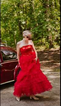 Suknia ślubna,na specjalne okazje,gorset,tiul,cekiny,czerwona,bal