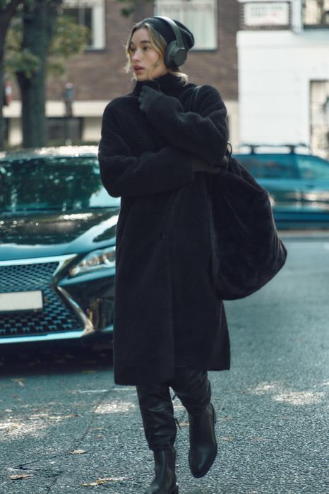 Пальто з штучної вовни, шуба, шубка, дублянка Zara, розмір М