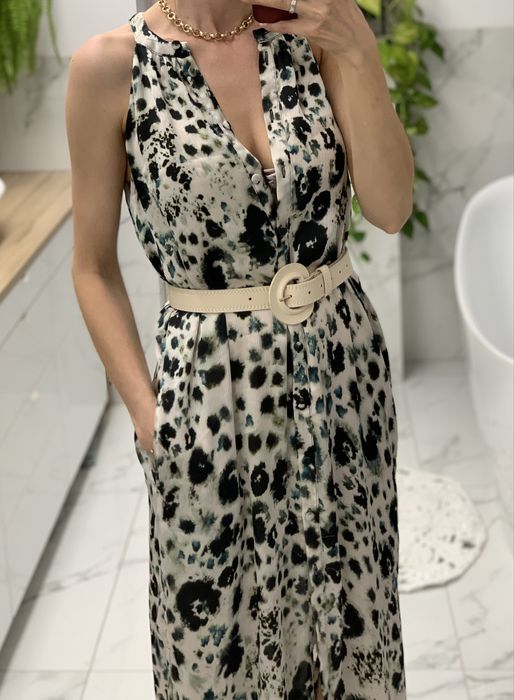 Sukienka midi zara abstrakcyjny malarski wzor panterki zara na lato 36