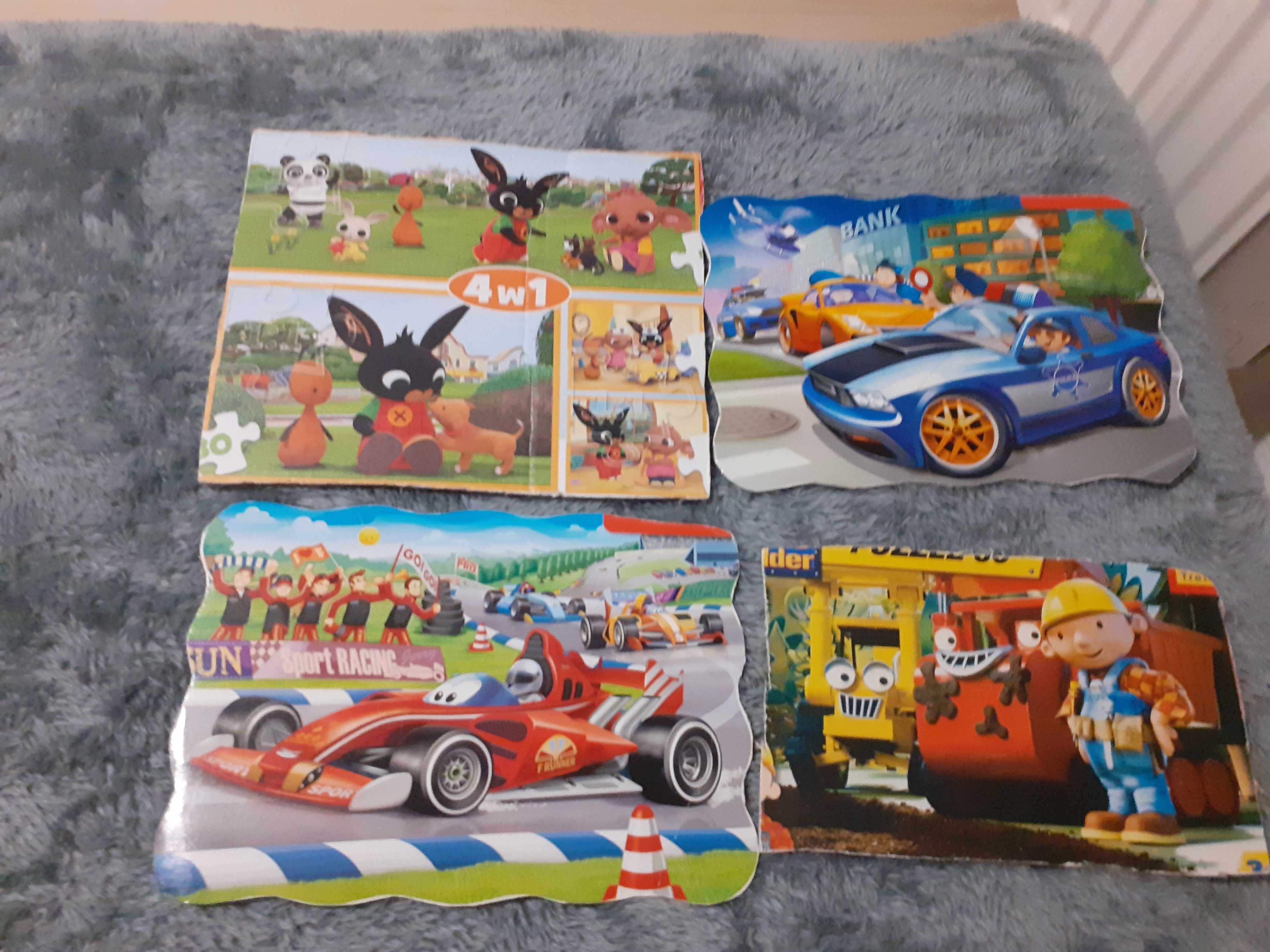 Puzzle auta i inne + praktyczne pojemniki