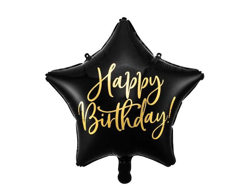 Balon foliowy gwiazdka Happy Birthday 40cm czarny