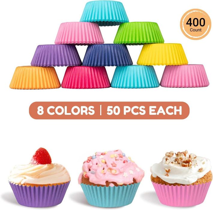 400 szt. Papierowe Foremki do Babeczek Muffinek rozmiar 5 cm 8 kolorów