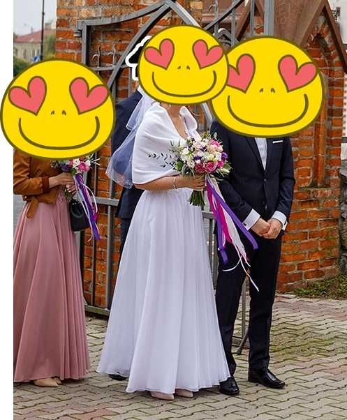 Suknia ślubna - zjawiskowa - zwiewna muślinowa szyfonowa koronka