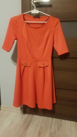 Pomarańczowa sukienka z rękawkiem S