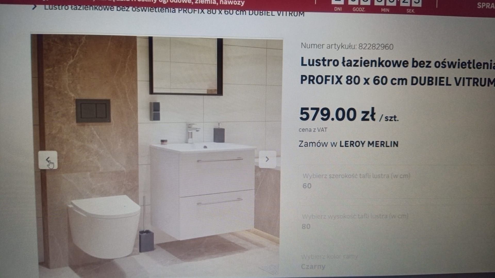 Lustro łazienkowe 60x80 czarna rama aluminium
