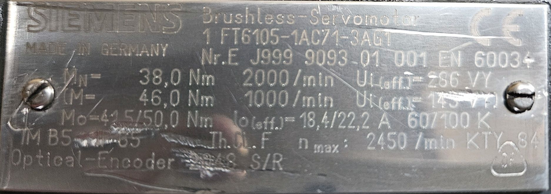 Siemens 1FT6105-1AC71-3AG1 Servomotor 2000obr/min 38nm