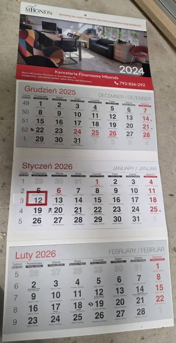 KALENDARZ 2026 BIURO - 3-częściowy
