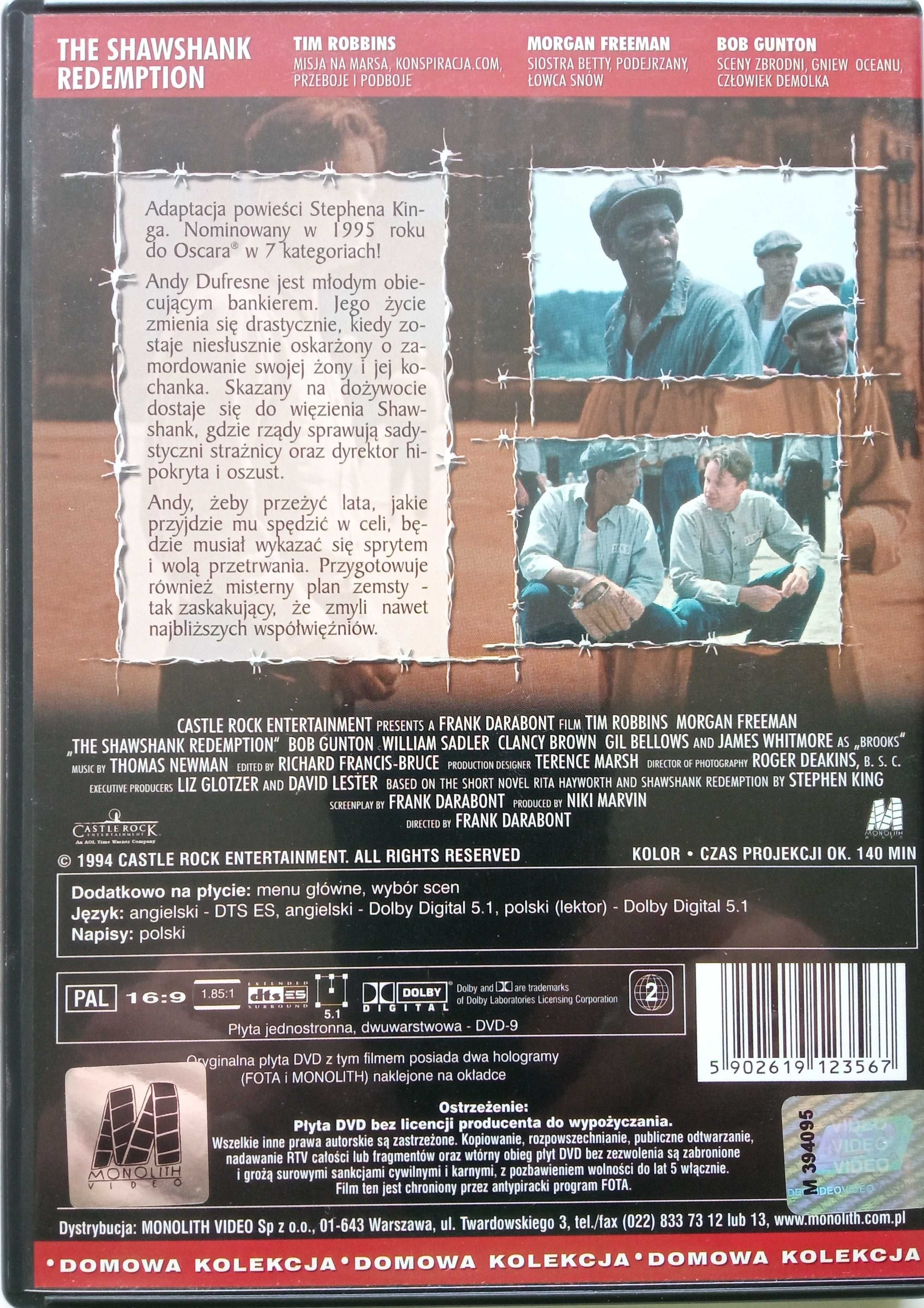 Skazani na Shawshank DVD DTS ES Robbins Freeman