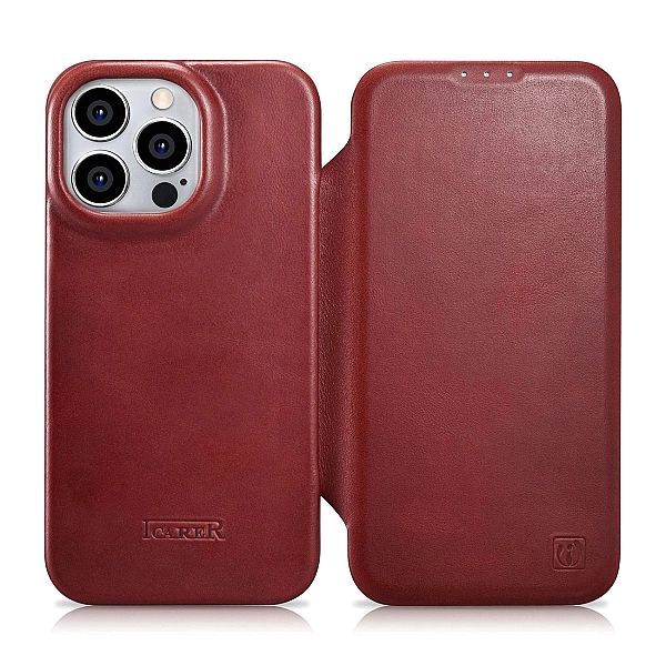 iCarer Ce Oil Wax Premium Leather Folio Case skórzane etui iPhone 14 P