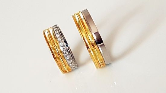 Niespotykane obrączki dwa kolory złota bikolor cyrkonie brylanty