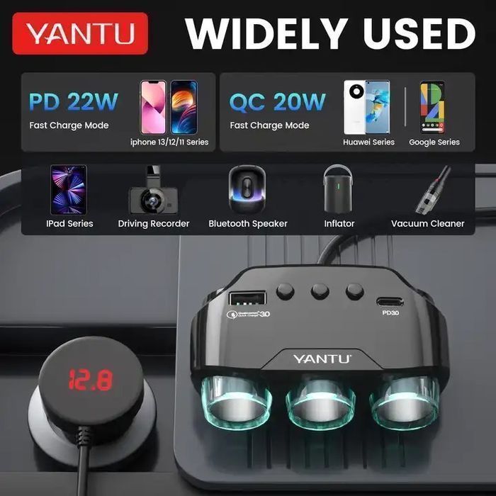 Rozdzielacz gniazda zapalniczki LM21 - 3 gniazda + USB + Typ C -