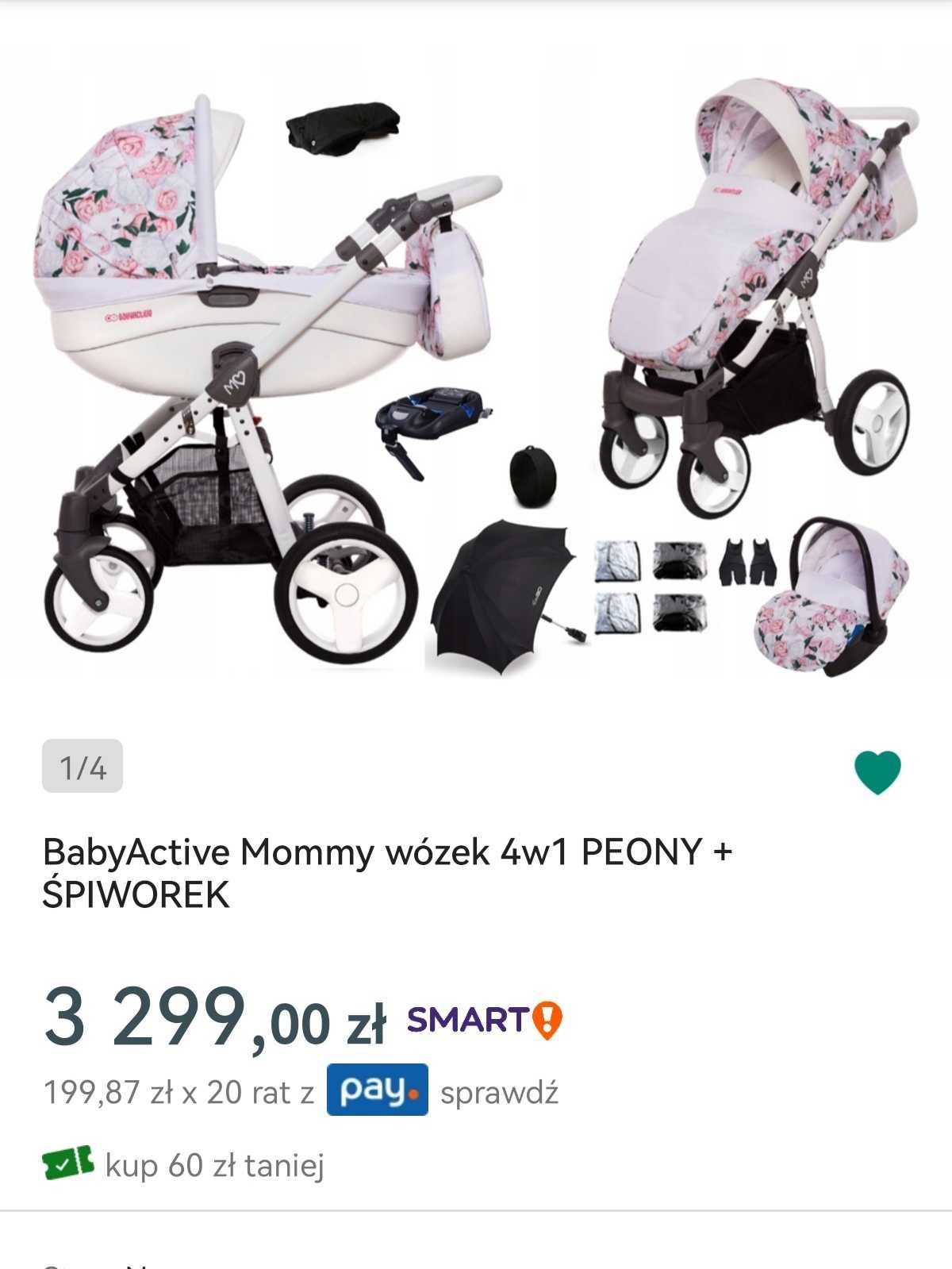 Wózek biały w kwiaty 4 w 1 BabyActive Wyjątkowy