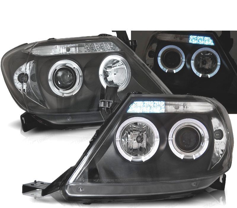 FARÓIS PARA TOYOTA HILUX 05-11 ANGEL EYES + LEDS PRETOS