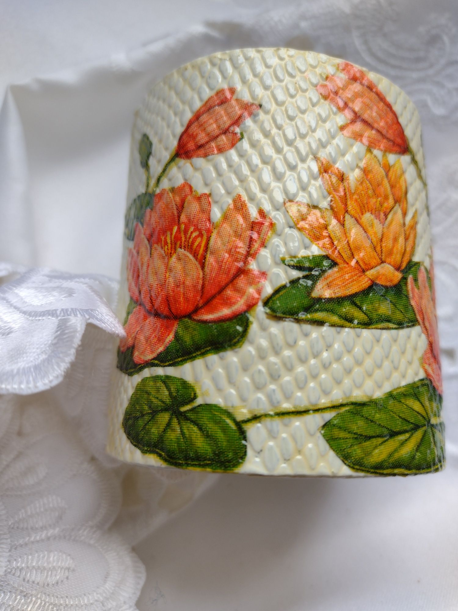 bransoletka szeroka 7cm łososiowe lilie wodne decoupage