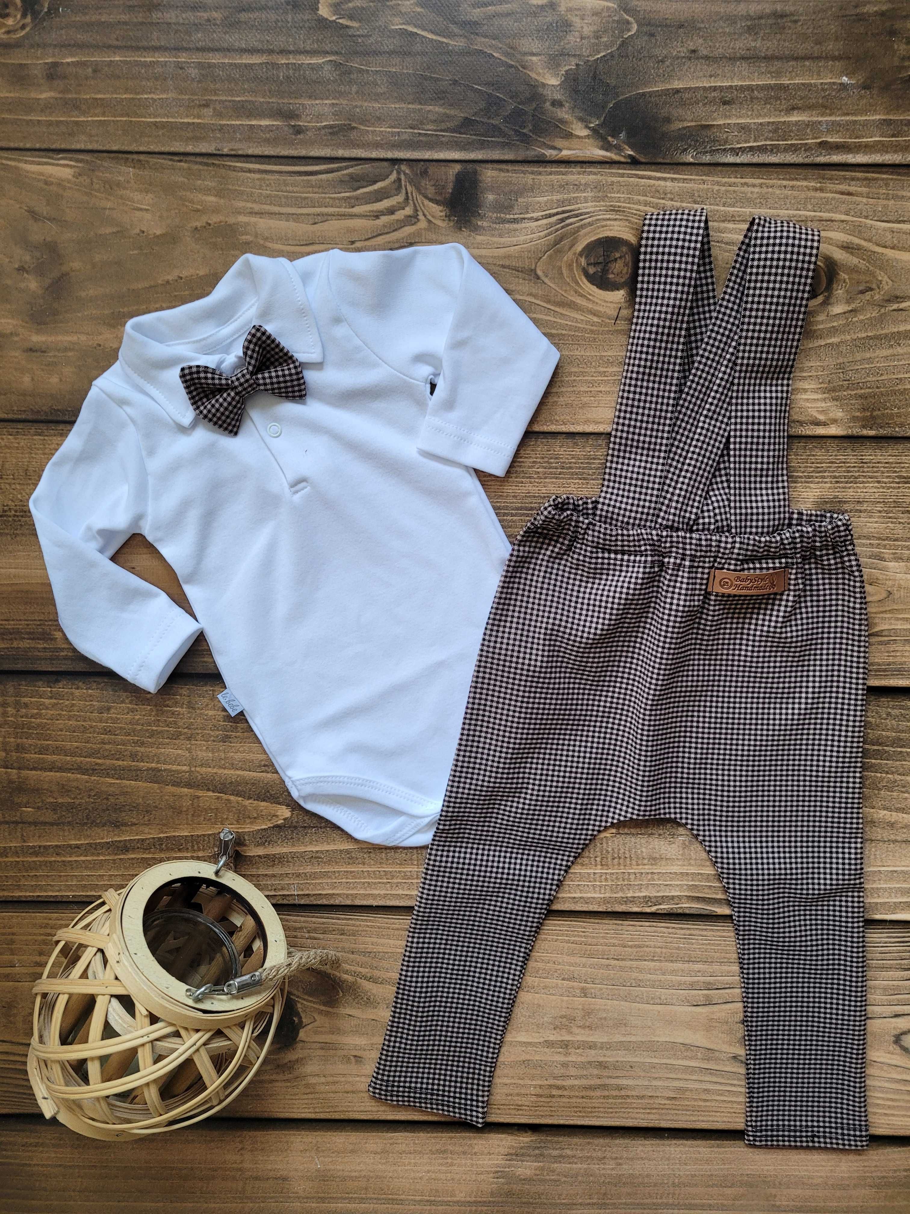 Elegancki zestaw garnitur na chrzest roczek urodziny kratka handmade