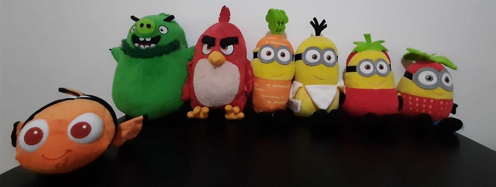 7 Peluches em Ótimo Estado - Mínimos, Angry Birds e Nemo!
