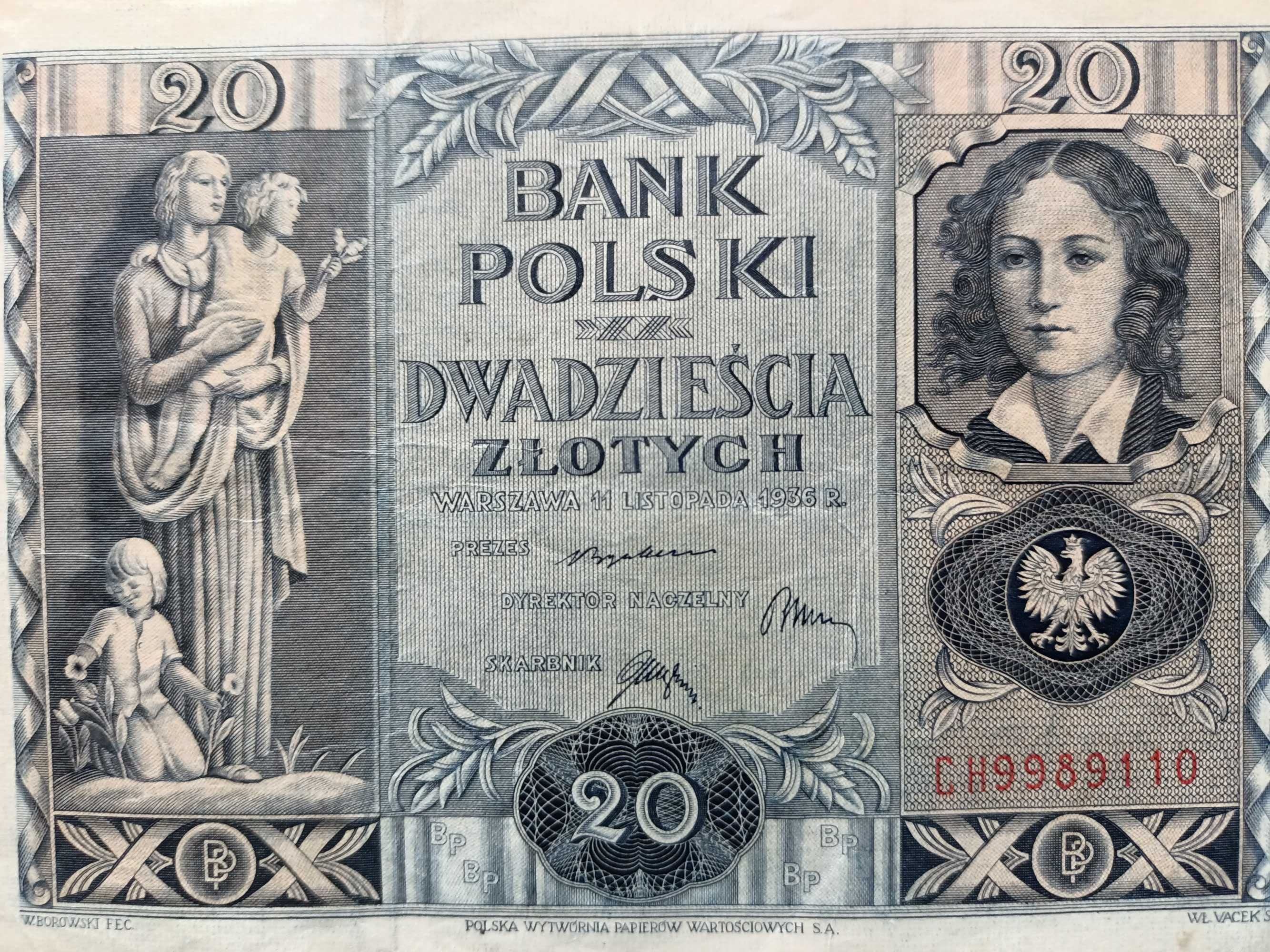 20 Złotych 1936 banknot z nadrukiem     oryginał