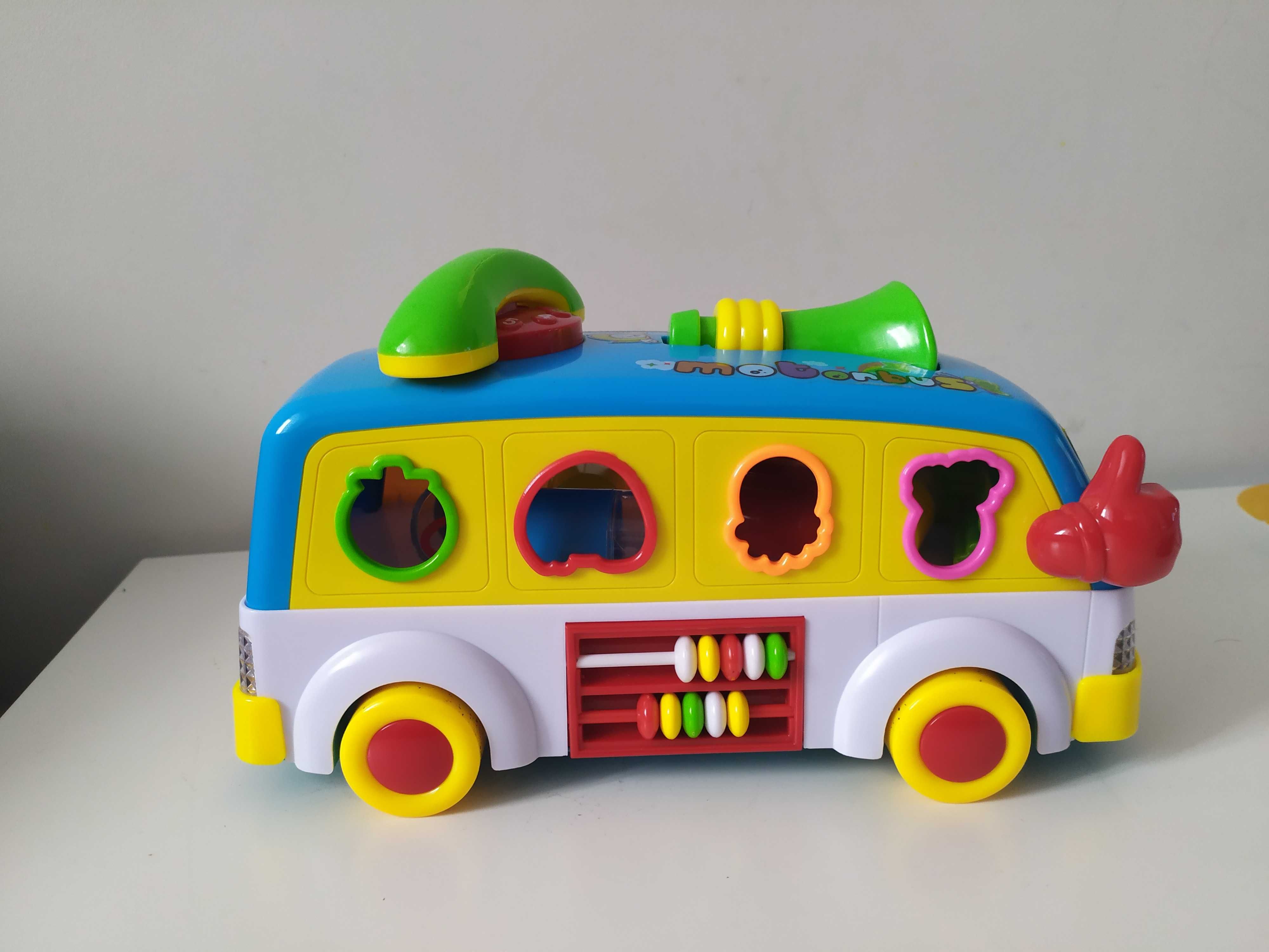 Interaktywny autobus samochód grający zabawka edukacyjna z klockami
