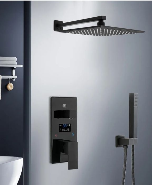 Nowy zestaw prysznicowy podtynkowy LED – deszczownica 30 cm, czarny
