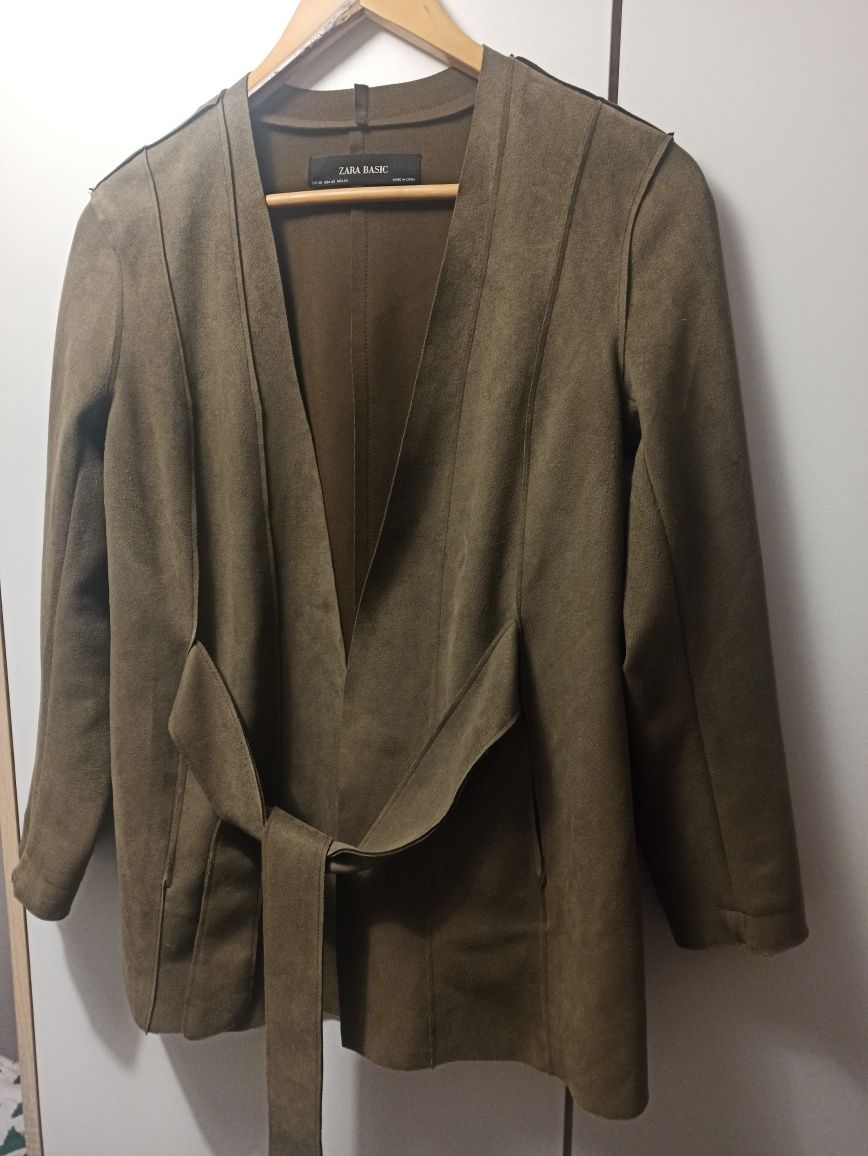 Żakiet, marynarka damska, Zara, zamszowa, skóra, XS, wiązana
