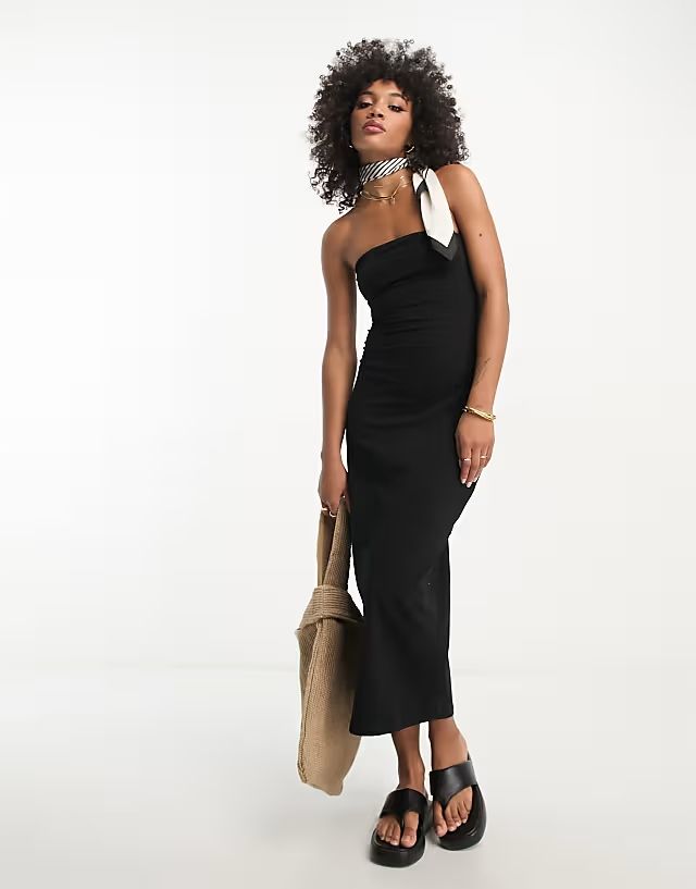 Asos Design 38 M Sukienka Czarna Midi Dopasoswana R12663