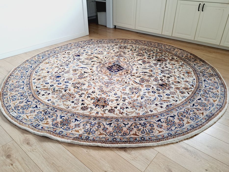 Przepiękny okrągły Keshan. Ręcznie tkany wełniany dywan Średnica 252cm