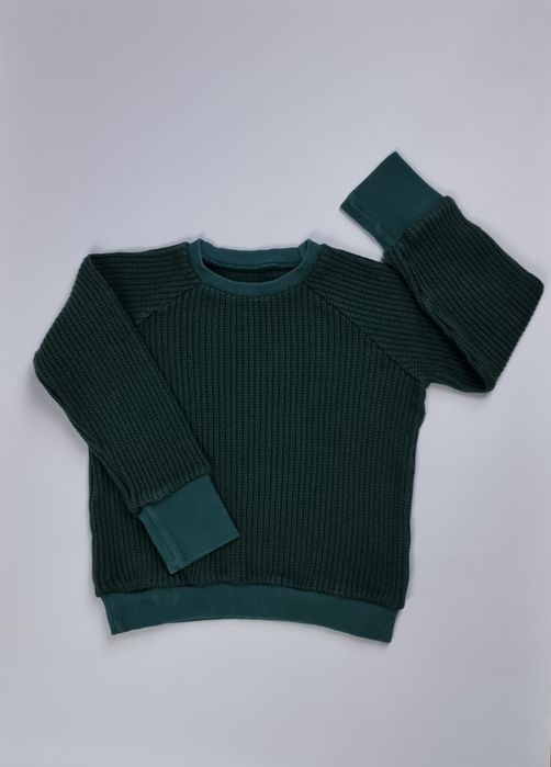 Ciemno zielony sweter dla chłopca pleciony sweter swetr r 122/128