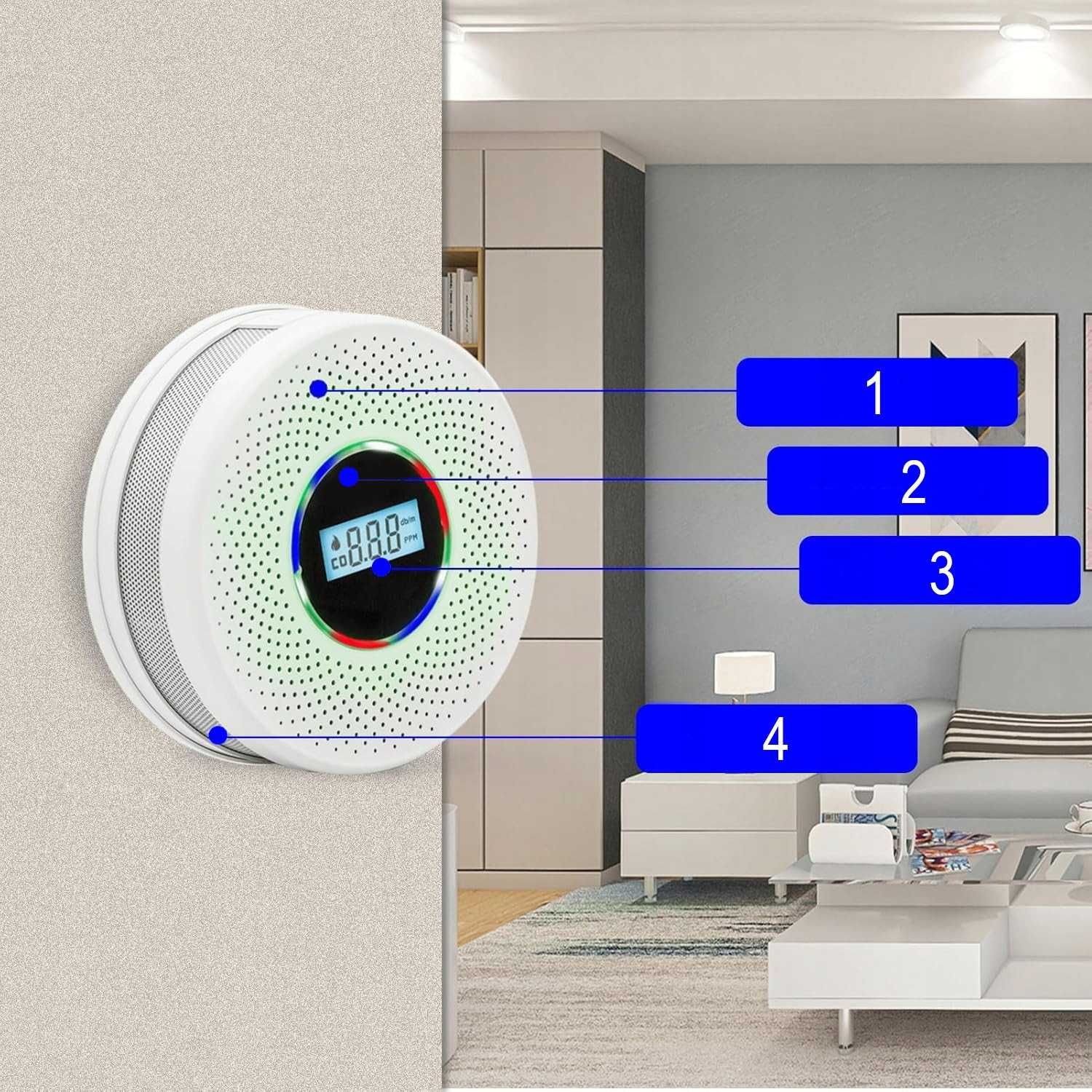 CZUJNIK DYMU 2w1 detektor tlenku węgla LCD certyfikowany ALARM X 2