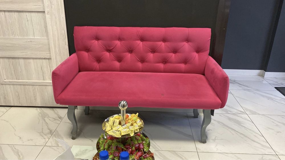 Zestaw mebli glamour różowe pikowane fotel podnóżek sofa DOSTAWA !!!