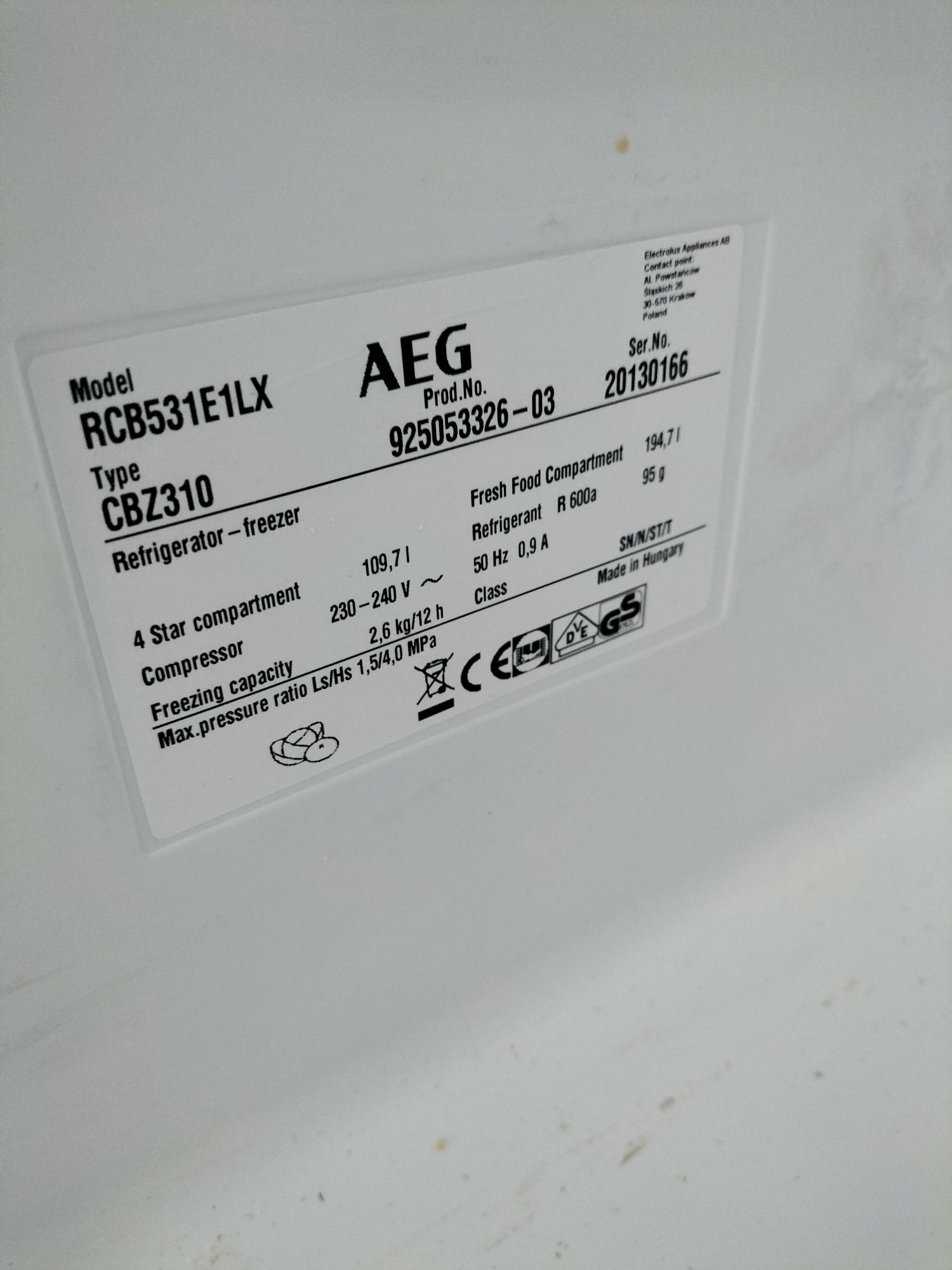 AEG RCB531E1LX lodówko-zamrażarka
