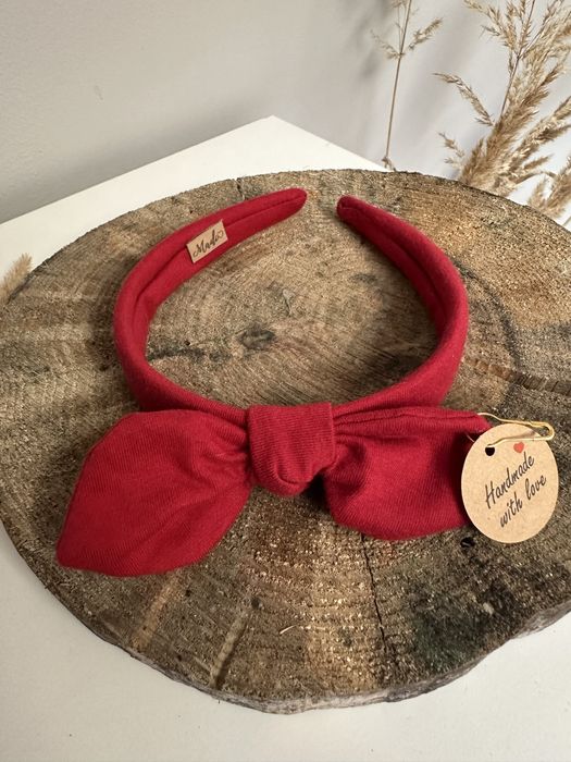 Czerwona opaska z kokardą swieta mikołajki handmade