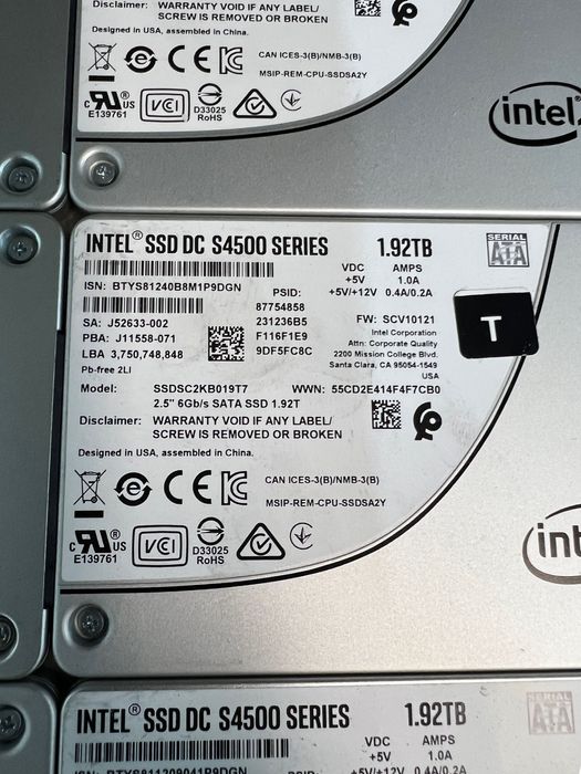 33x SSD 1.92TB Intel DC S4500 Series