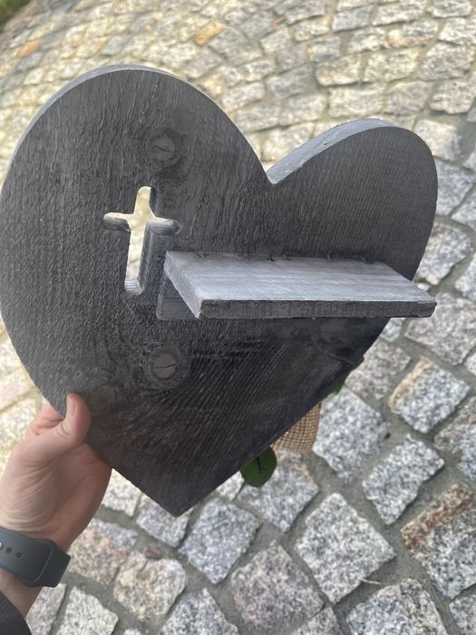 Serce drewniane na pomnik grób stroik wszystkich świętych róże