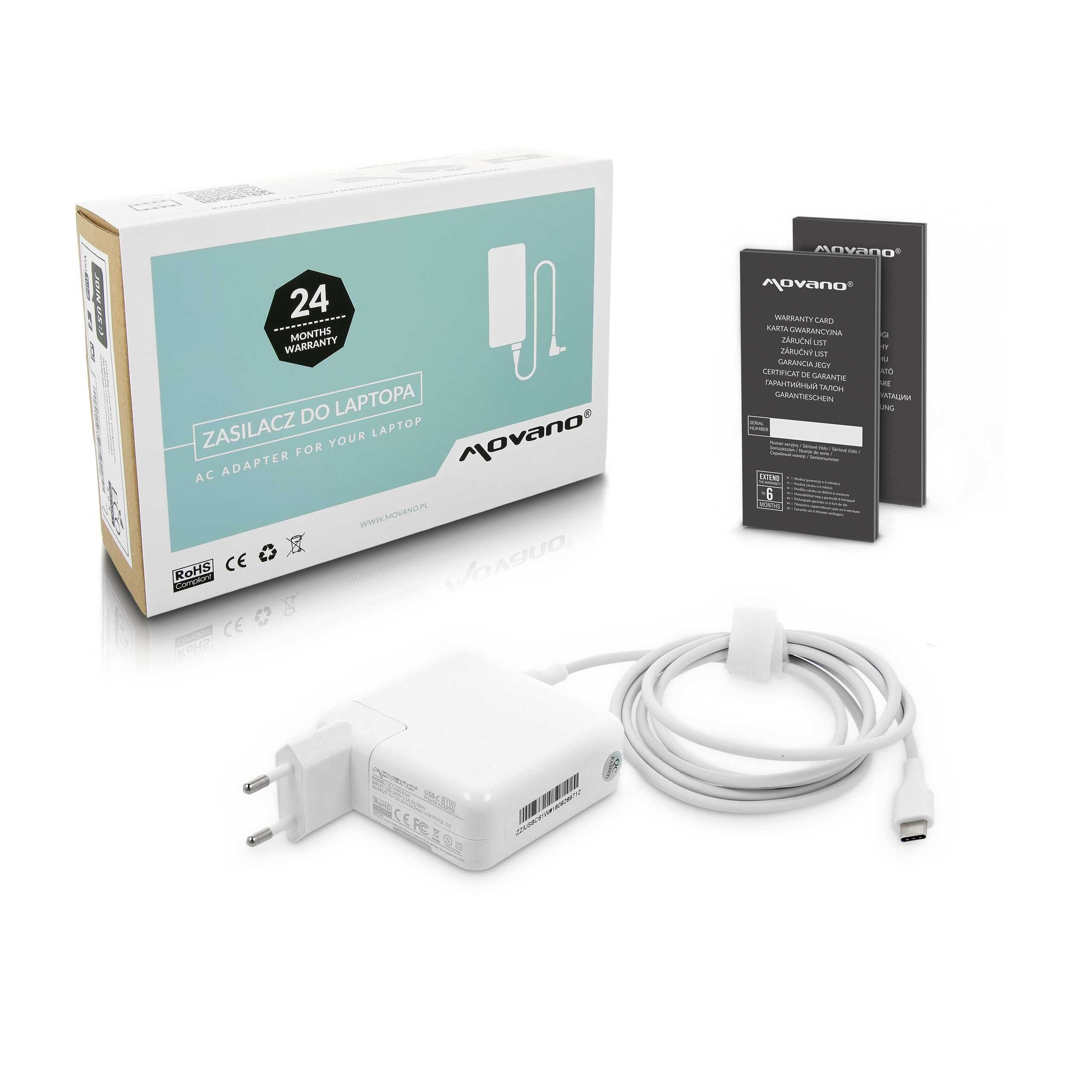 Zasilacz Movano 61W USB-C Apple, Asus, Dell, HP, Lenovo, Xiaomi