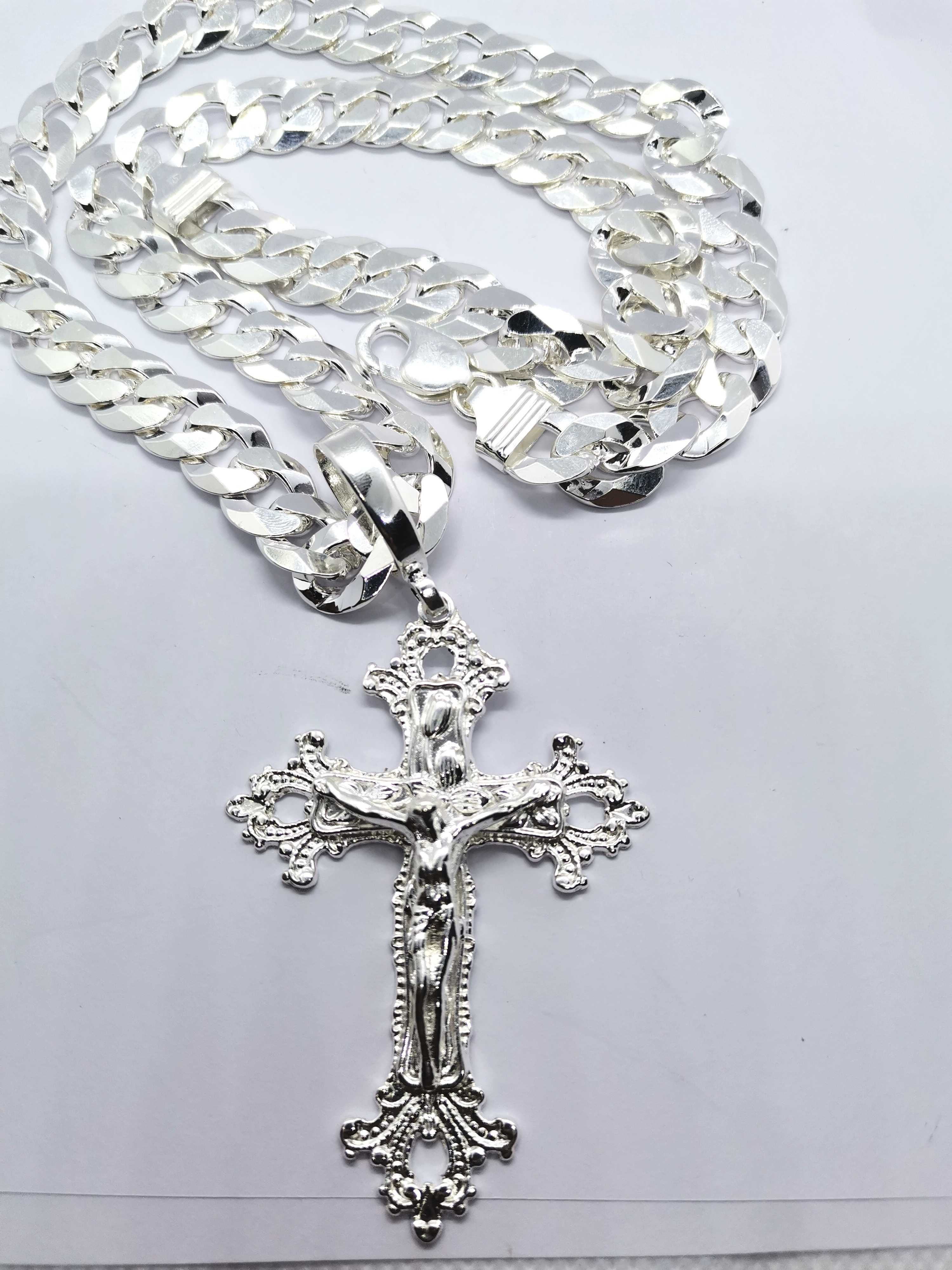 Pancerka duży łańcuch bransoleta i duży krzyż piękny komplet