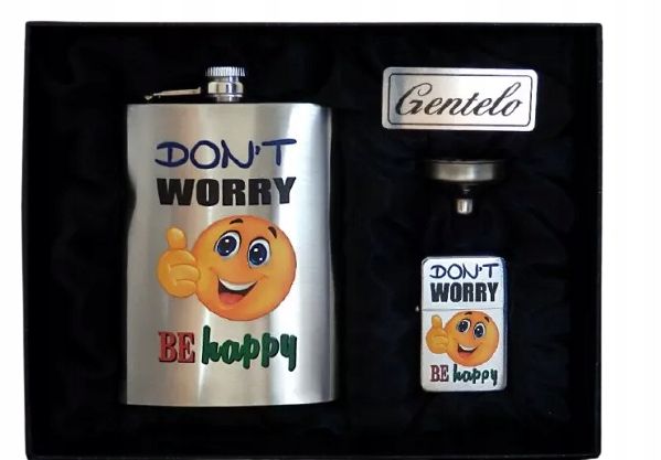 Zestaw Piersiówka z Kieliszkami "DON'T WORRY BE HAPPY" Gentelo