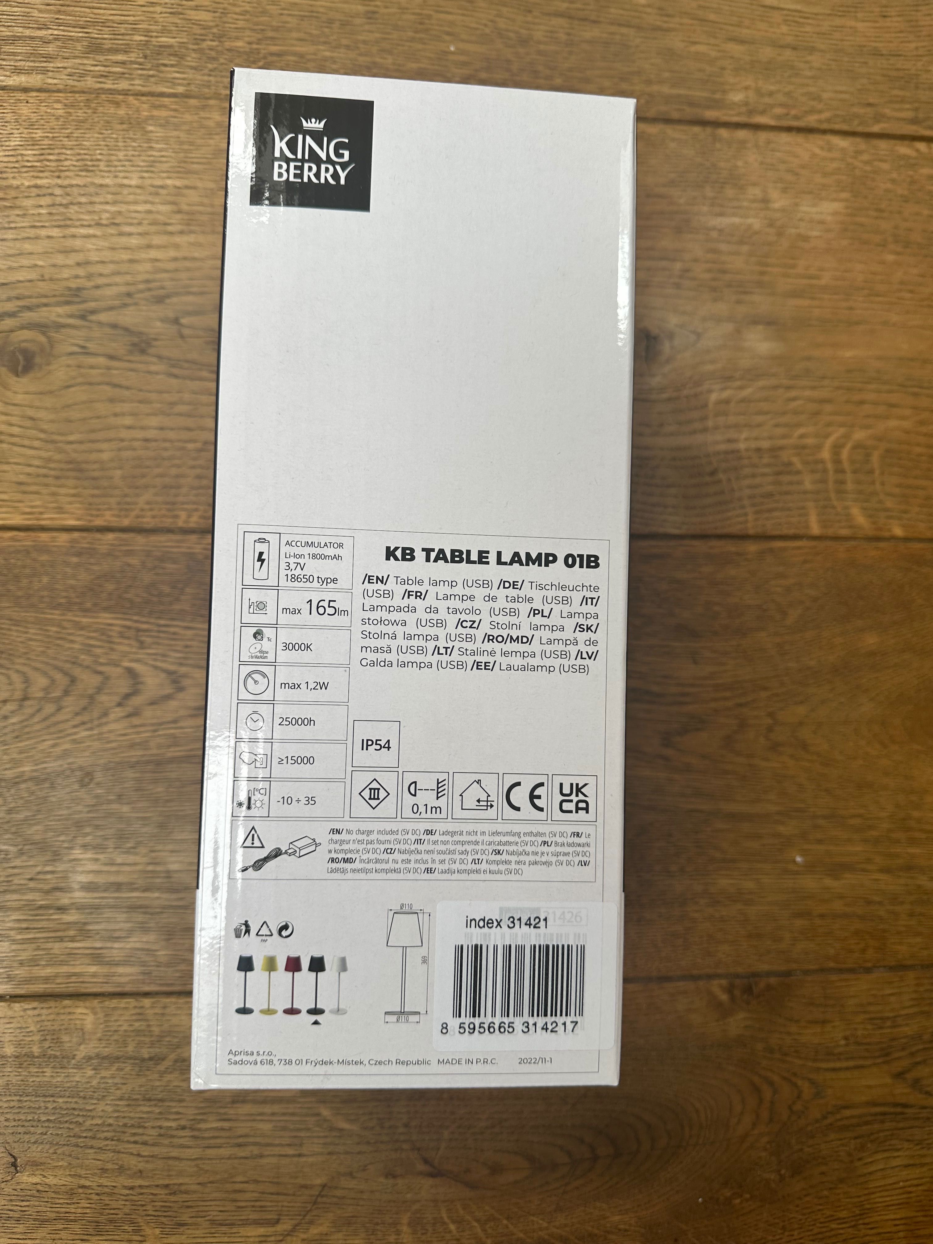 Lampa biurkowa LED Kingberry 1,2 W 165 lm IP54 ładowana USB-C Czarna