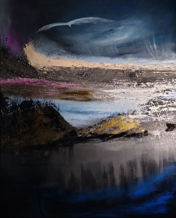 " Lot nad ziemią"Obraz strukturalny na płótnie włoskim